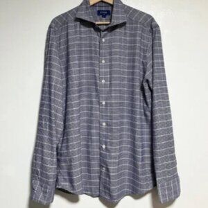 Eton Slim Fit Button-Up Shirt - Size Large, Navy Micro-Check, Made in Romania